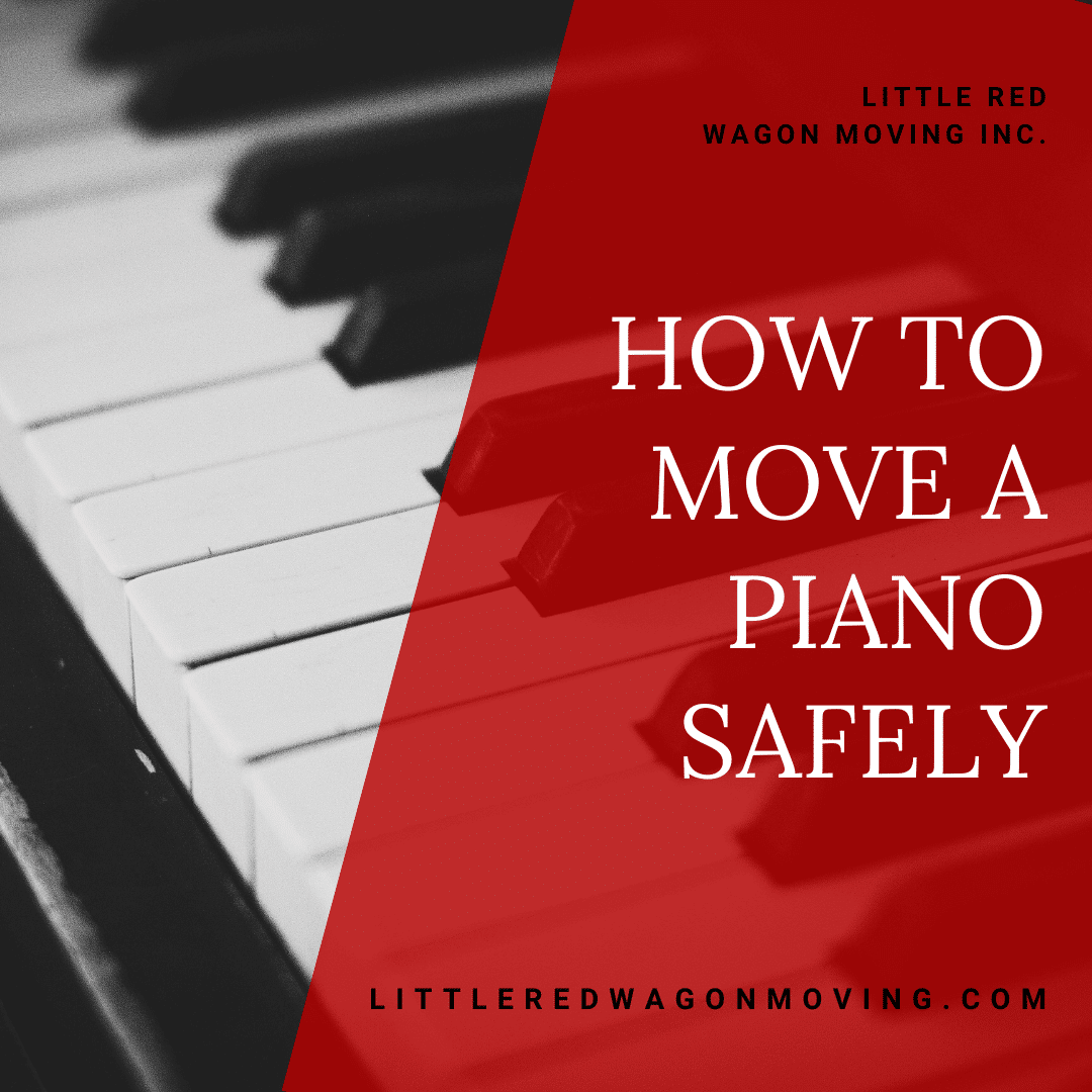 The graphic features a picture of white piano keys with a white title toward the right side of the image that reads, "How to Move a Piano Safely".
