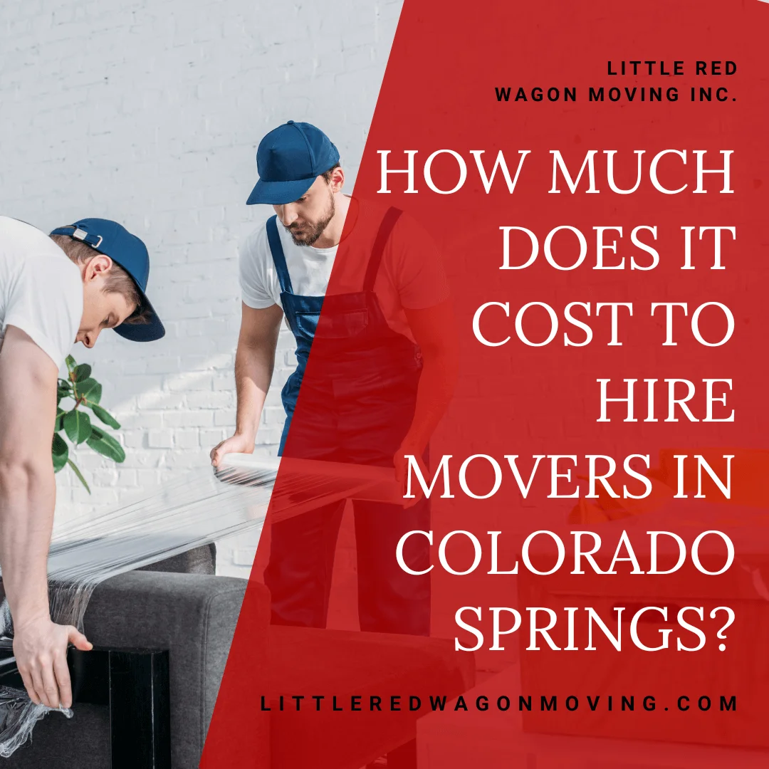 A picture of movers wrapping furniture with a blog title that reads, "How Much Does it Cost to Hire Movers in Colorado Springs?"